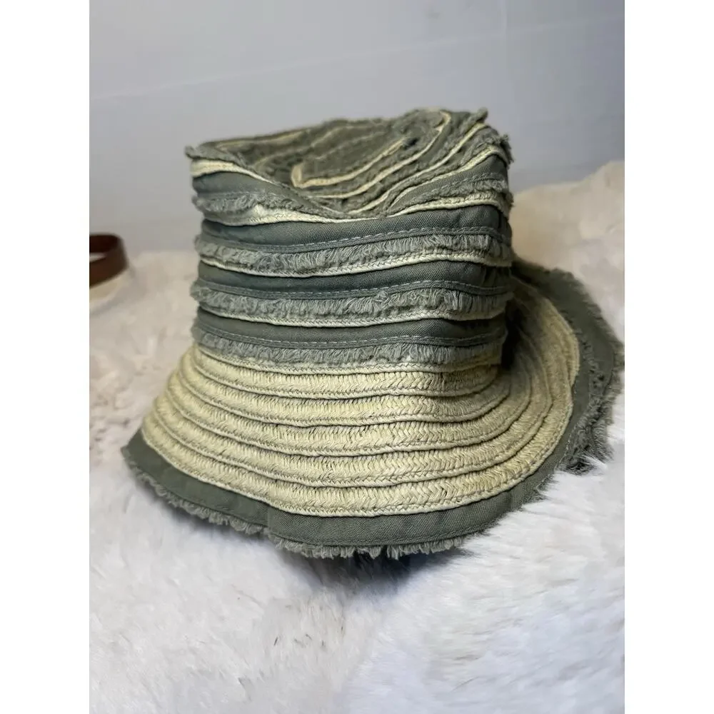 Y2K 2007 Banana Republic‎ Bucket Hat Fabric Patchwork Green Fringe Festival S/M